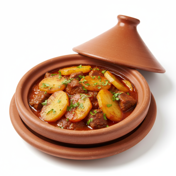 طاجن بطاطس باللحمة من قوطه للمشويات لحمة طرية وبطاطس طازجة مطهية داخل طاجن فخار مع صوص شرقي غني يمنحك طعمًا بيتيًا أصيلًا ودسمًا.