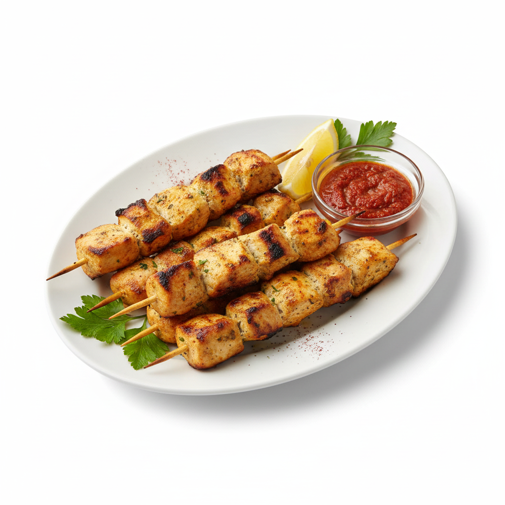 شيش طاووق طازج متبّل بتتبيلة خاصة ومشوي على الفحم بنكهة لذيذة ومدخنة، يقدمه قوطه للمشويات لمحبي الدجاج المشوي والطعم الأصيل.