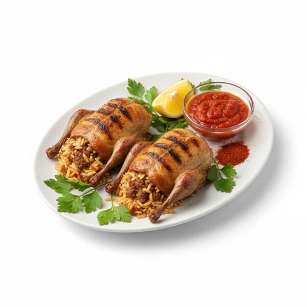 جوز حمام من قوطه للمشويات حمام محشي ومتحمّر بعناية، بطعم شرقي أصيل وقوام طري من الداخل ومقرمش من الخارج، تجربة فاخرة ولذيذة.