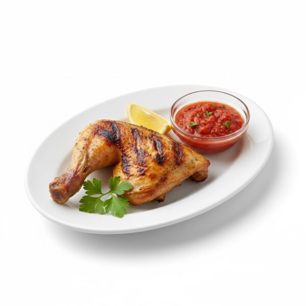ربع فرخة ورك طازج مشوي على الفحم بنكهة مدخنة وتتبيلة مميزة، يقدمها قوطه للمشويات بقوام طري وطعم غني يناسب عشاق الدجاج المشوي الأصيل.