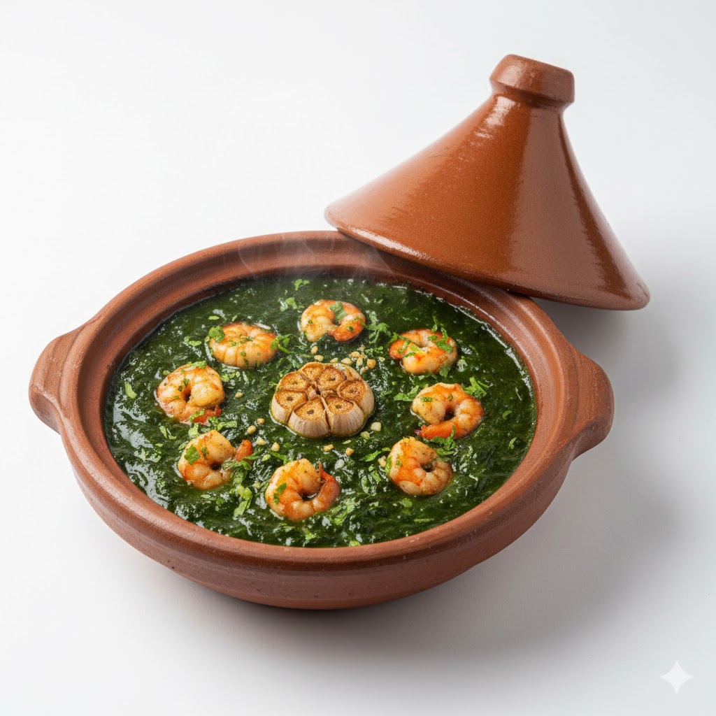 طاجن ملوخية بالجمبري