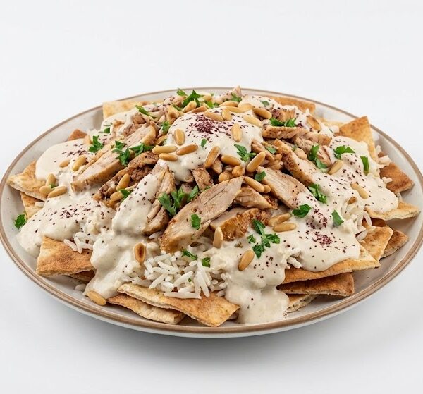 وجبة فته شاورما وسط مطعم تفويله الحطاب