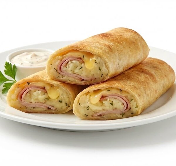 رول بطاطس رومي مدخن مطعم تفويله الحطاب وجبة خفيفة تجمع بين بطاطس مقرمشة وشرائح رومي مدخن بطعم غني، مع صوص مميز يكمّل النكهة لتجربة لذيذة وسهلة التناول.