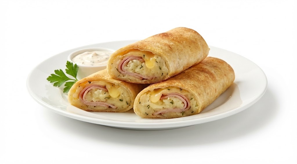 رول بطاطس رومي مدخن مطعم تفويله الحطاب وجبة خفيفة تجمع بين بطاطس مقرمشة وشرائح رومي مدخن بطعم غني، مع صوص مميز يكمّل النكهة لتجربة لذيذة وسهلة التناول.