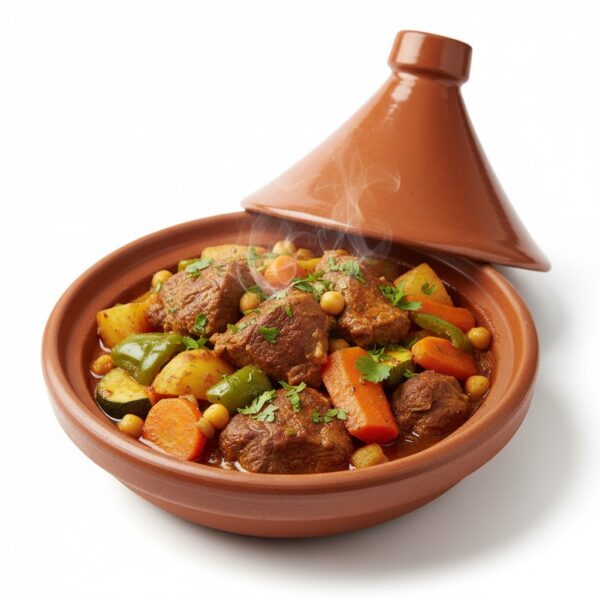 طاجن لحم بالخضار من مطعم الكيلاني للمشويات طبق رئيسي غني ومشبع، محضّر من لحم طري متسوّي ببطء مع خضار طازجة وخلطة توابل متوازنة، بطعم بيتي أصيل يناسب الغدا والعشا.