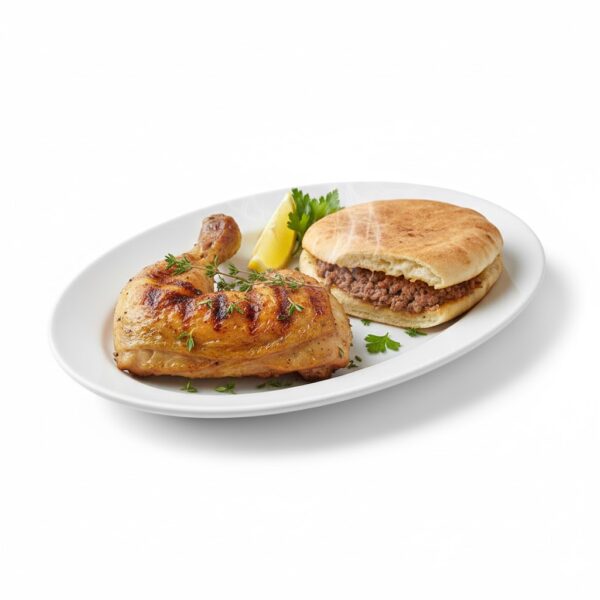 استمتع بـ وجبة ربع فرخة ورك + نصف حواوشي من مطعم الكيلاني للمشويات، دجاج طازج وحواوشي متبلة بعناية، مشوية أو مطهوة للحفاظ على الطراوة والنكهة الغنية، تقدم مع أرز أبيض لتكون وجبة رئيسية مشبعة ولذيذة بطعم مصري أصيل.